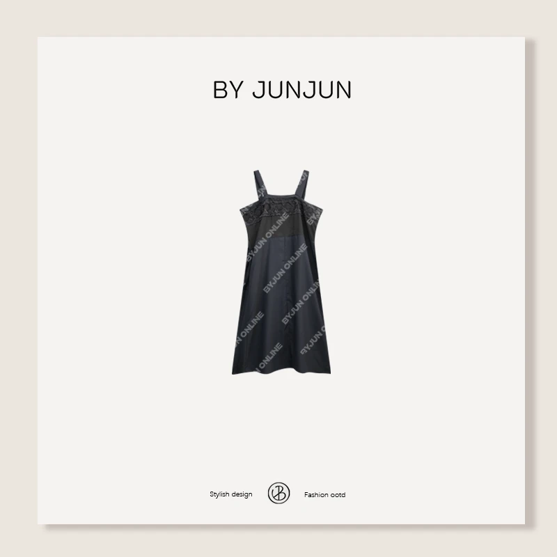 ByJunjun 2025春季新款【黑松露】蕾丝拼接吊带裙C25Q8013