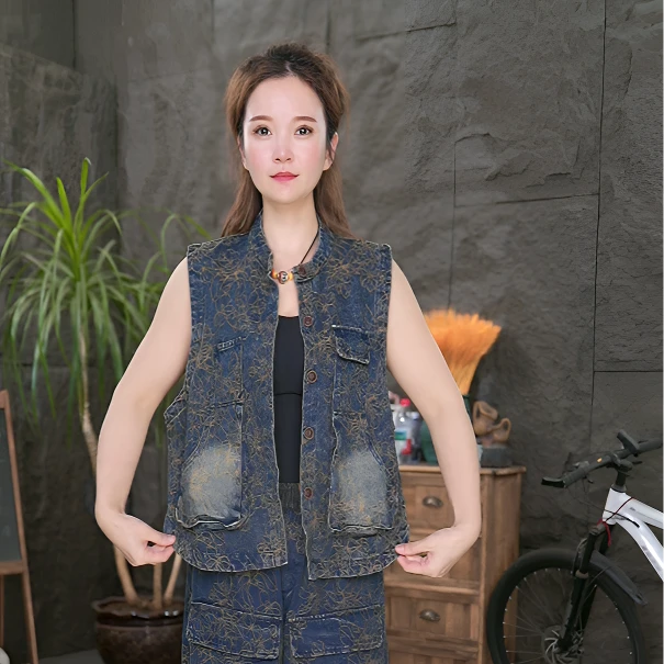 【提花马甲】立领上衣秋季薄款马夹双大口袋设计款时尚洋气马甲女