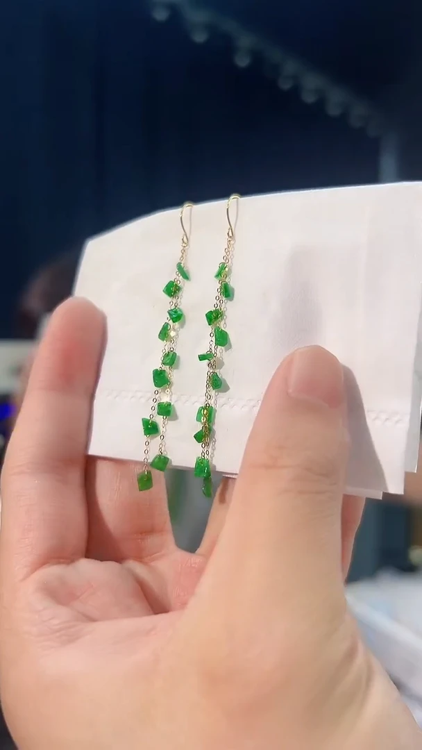 18K金镶嵌翡翠耳饰 缅料A货/支持复检/一件