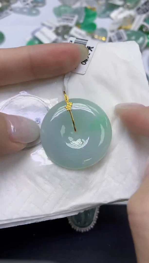 颈饰18K金镶嵌翡翠天然缅甸翡翠A货百元以上9元证书费自理