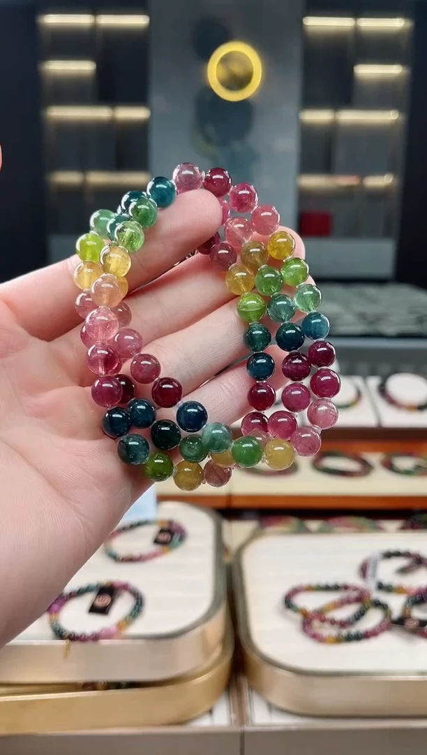 未镶嵌冰透体老矿碧玺色标三圈手串7mm+碧玺多样性发一条xion