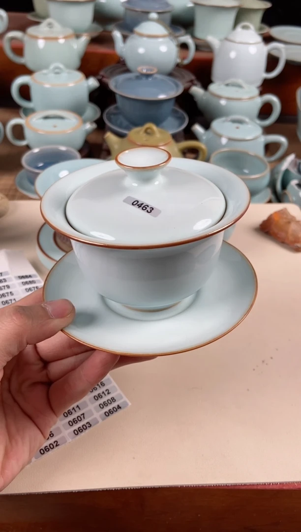 【闪购商品】其他463号微瑕月白元宝盖碗纯手拉支钉烧