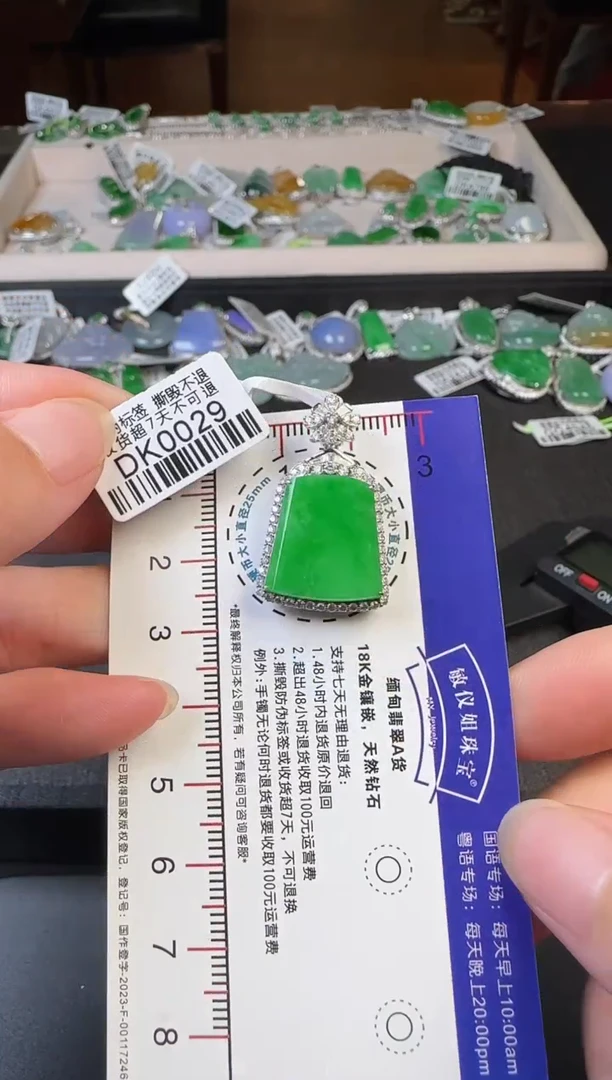 翡翠18K金镶嵌颈饰DK0029辣绿无事牌