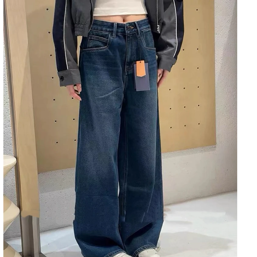 SU【352】代G  愫余  2025冬新款蓝色特绒高腰宽松显瘦弯刀裤牛仔裤