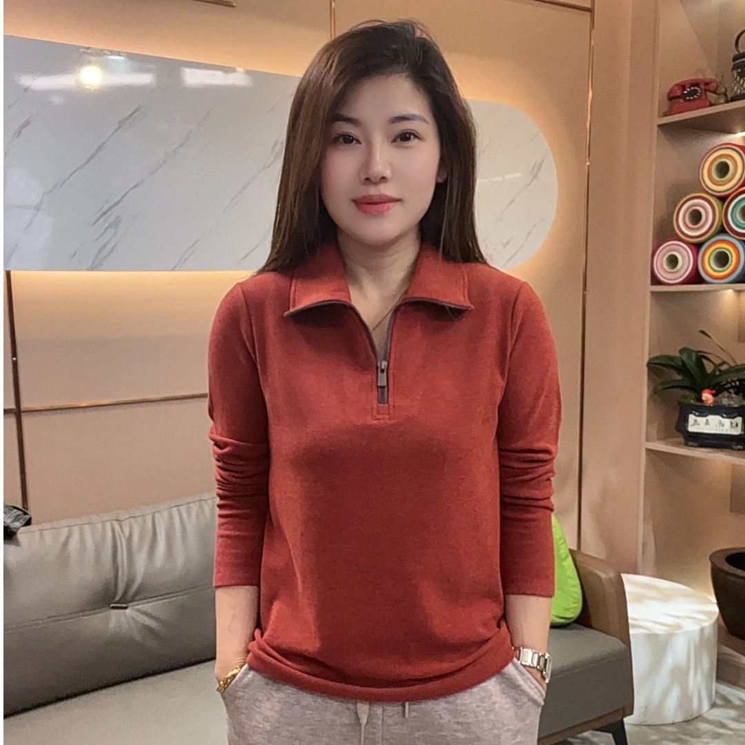 【暖肤绒-半拉链衫】春季加厚款休闲时尚欧若风百搭长袖T衫68173