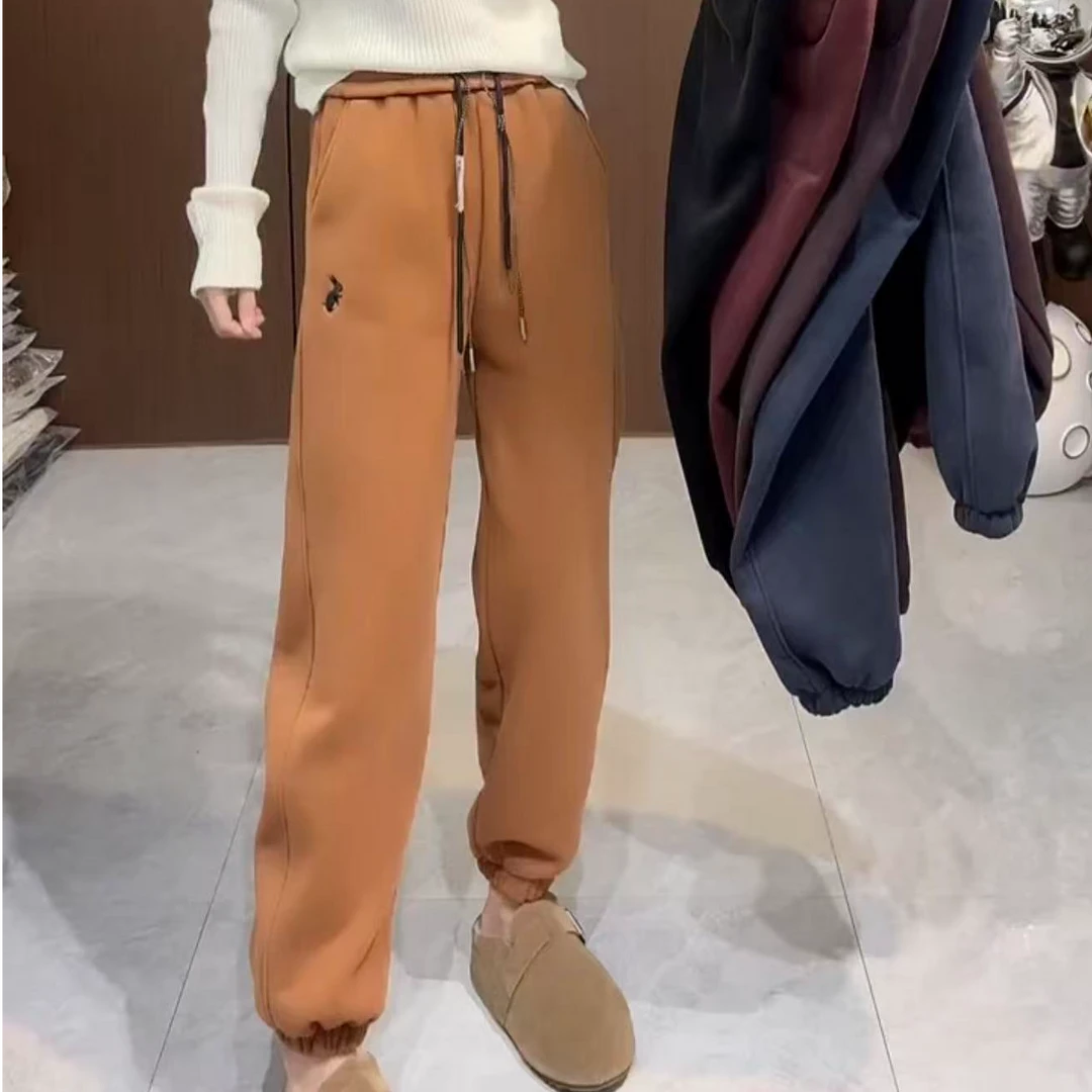 冬季时尚加绒休闲裤女高腰百搭显瘦加厚抽绳九分裤韩版潮流哈伦裤