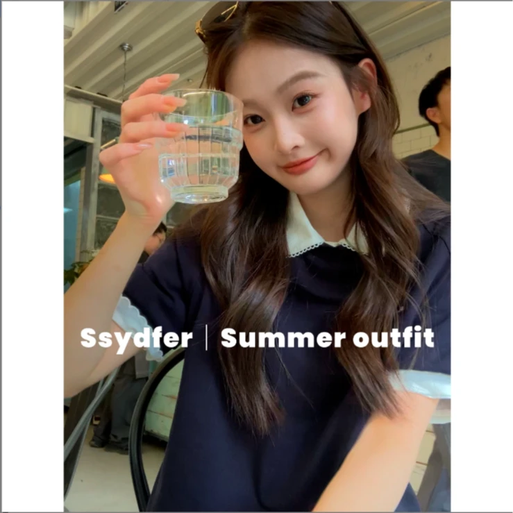 SSYDFER【初夏悸动】学院风休闲风时尚短款显瘦设计款短袖