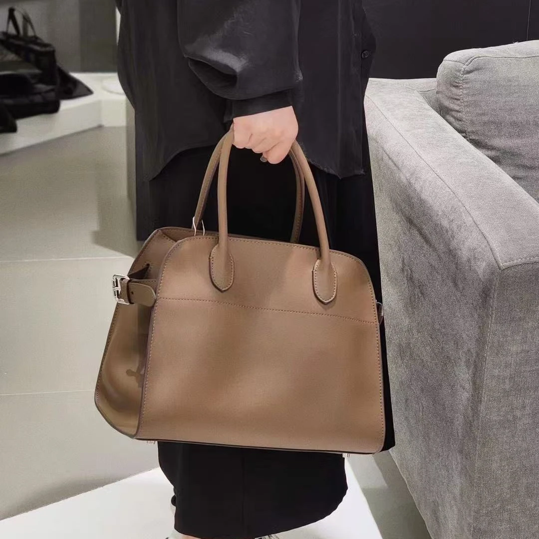 头层牛皮托特包真皮手提包保龄球公文包单肩腋下包大容量通勤女包