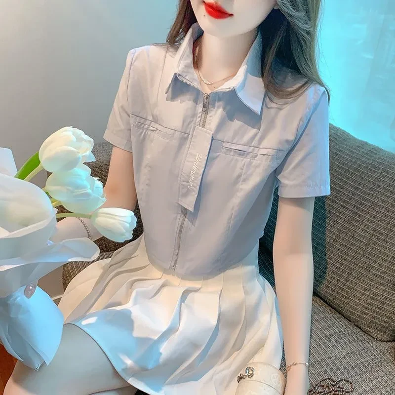 短袖衬衫2025年夏季新款收腰显瘦小个子设计气质短袖女减龄短款