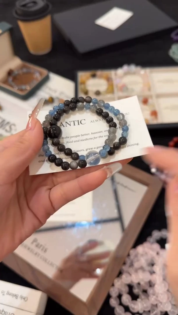 合金手链水晶海蓝宝双圈x2848