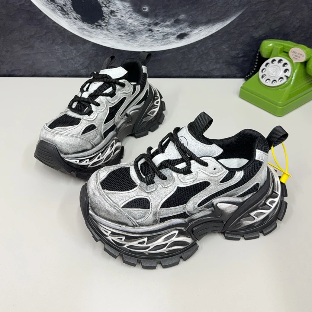 2025年秋季新款时尚拼色松糕鞋增高厚底休闲小个子百搭鞋老爹鞋女