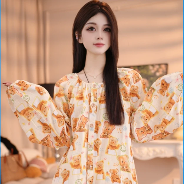 【笑脸黄油小熊】婷睡衣女套装气质夏季宽松甜美大码碎花时尚休闲