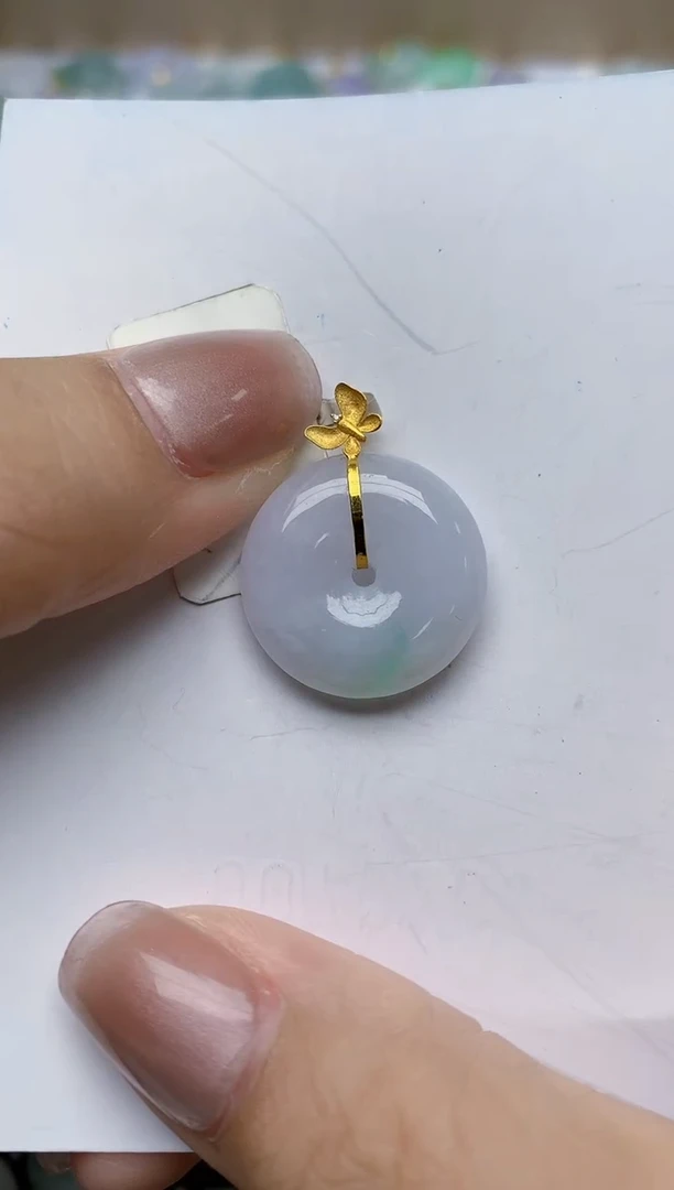 翡翠18K金镶嵌颈饰天然缅甸A货翡翠