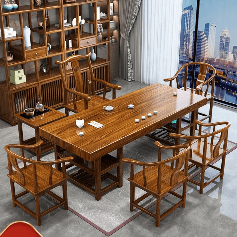实木储物桌椅茶桌组合中式大板茶台办公家用功夫茶泡茶一体一整套