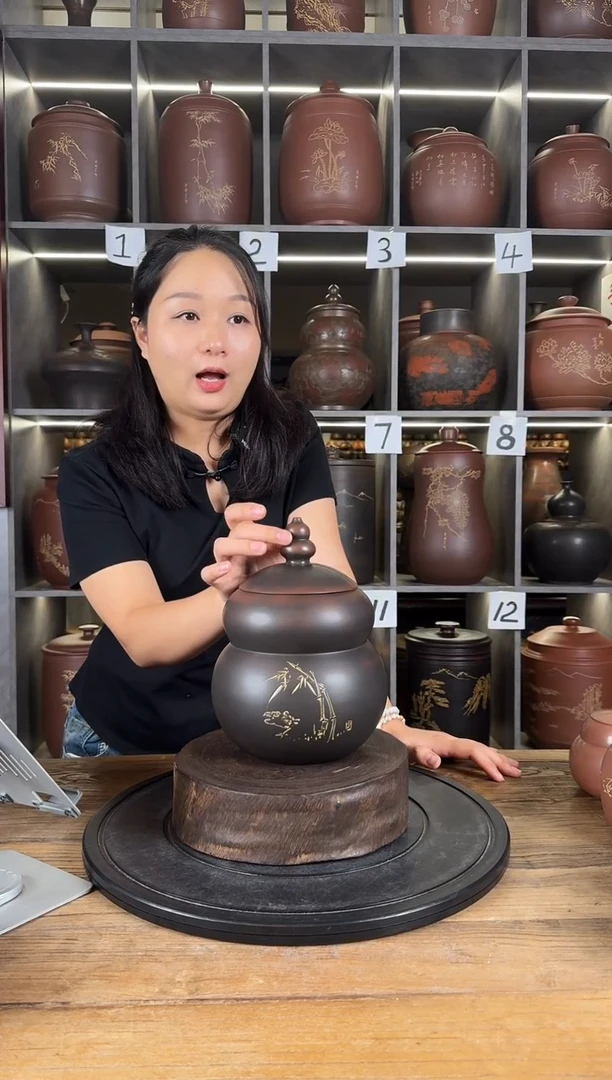 本陶手作坭兴陶1斤装仿生葫芦茶叶罐手工痕迹