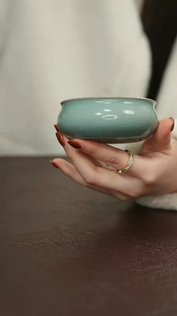 摆件瓷原矿原釉汝宋汝瓷 微瑕普洱杯