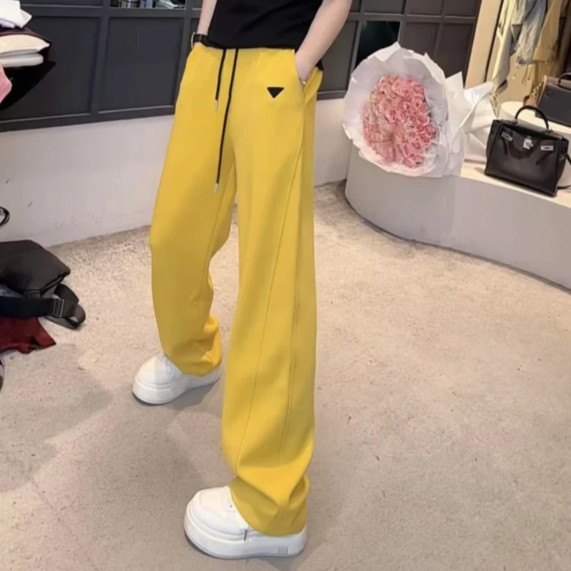 【歌莱图】2025春季新品时尚百搭潮流纯色休闲显瘦抽绳女士长裤#567