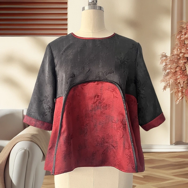 QRY25061新中式风格时尚个性撞色T恤