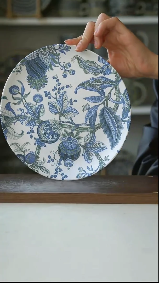 陶出英国宋锦风硕果石榴盘20cm@7-7@微瑕