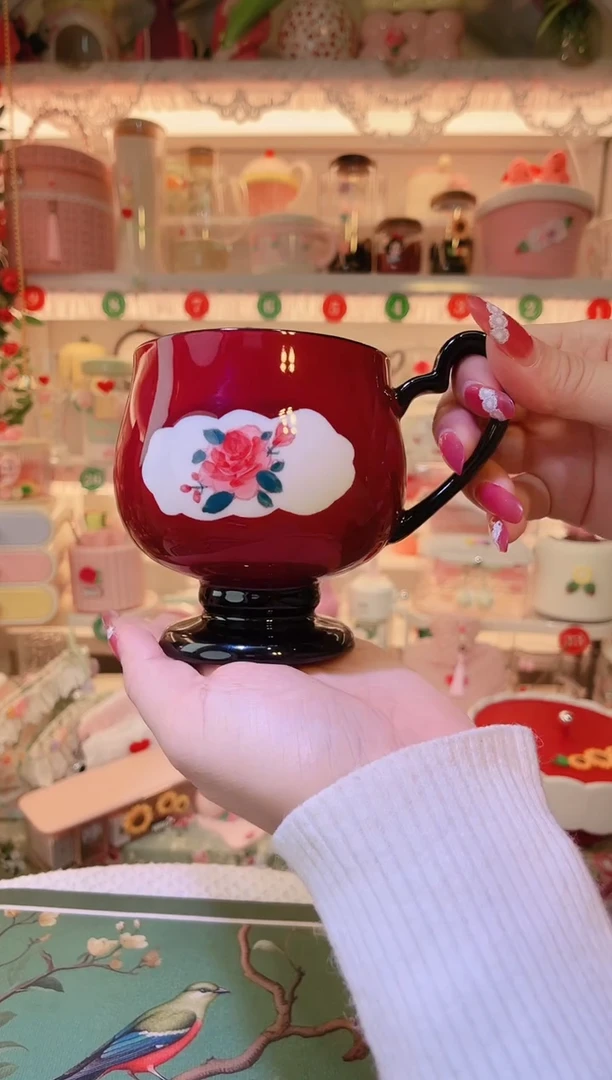 复古高脚杯红色——手工制作品质好！