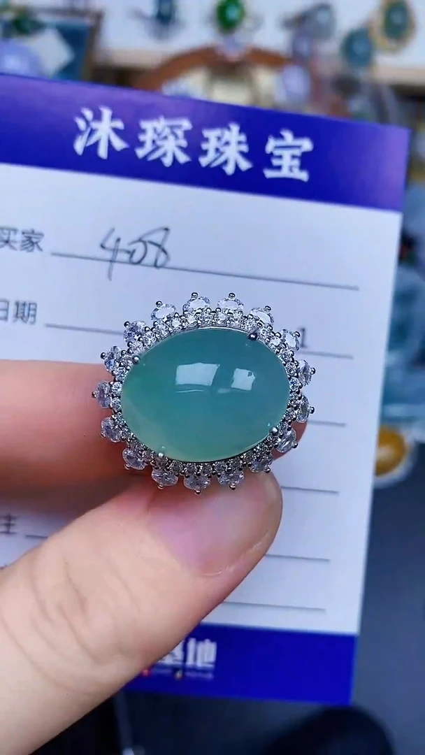 翡翠戒指银S925镶嵌4080
