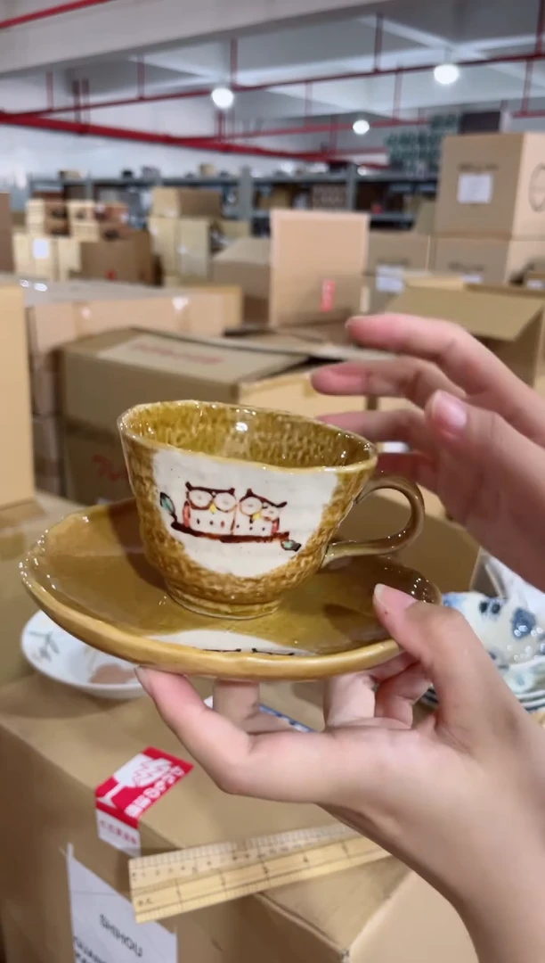瓷片福利濑户猫头鹰套杯