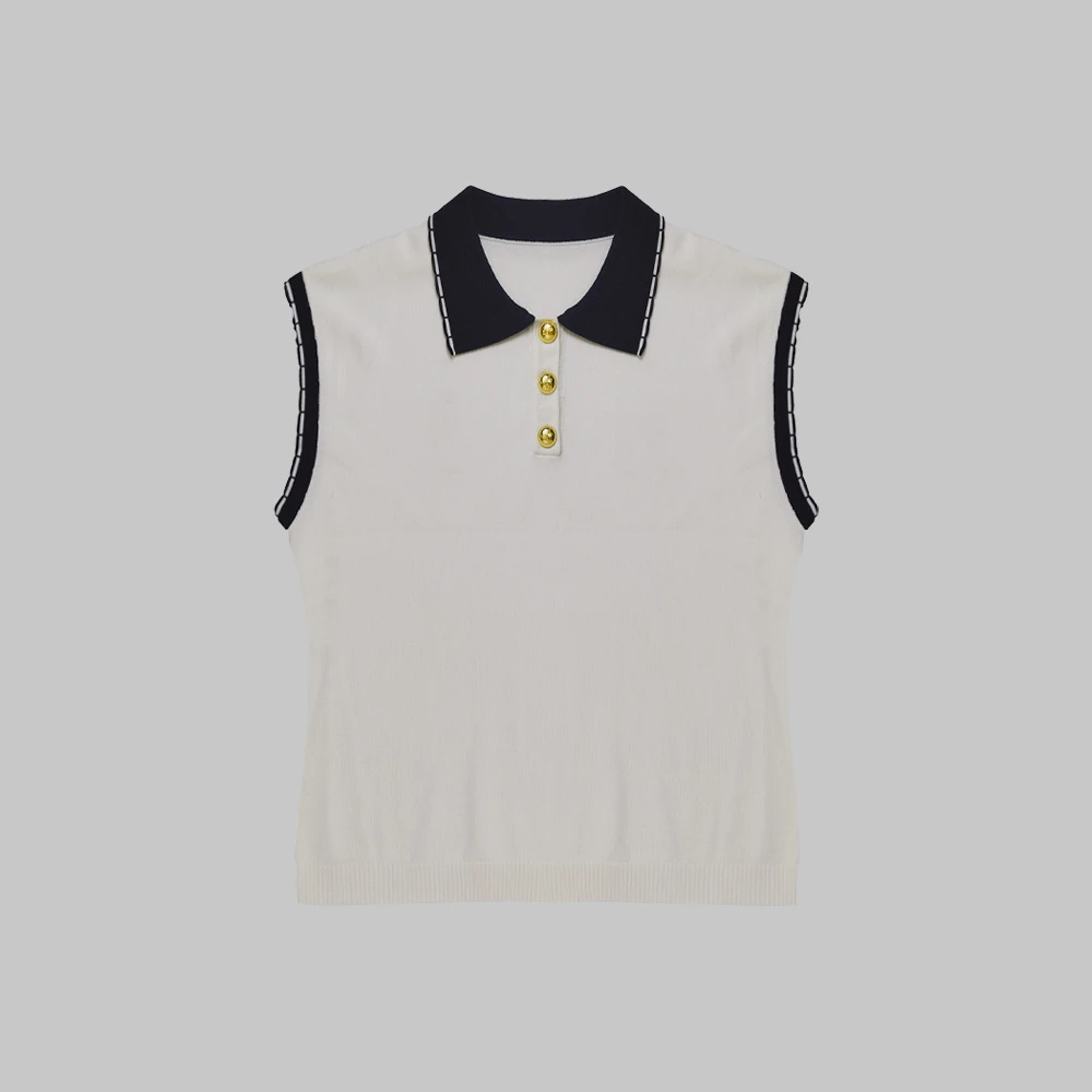 2025ss秋款百搭夏季时尚拼接翻领短袖薄款毛针织衫#17-TX-0159