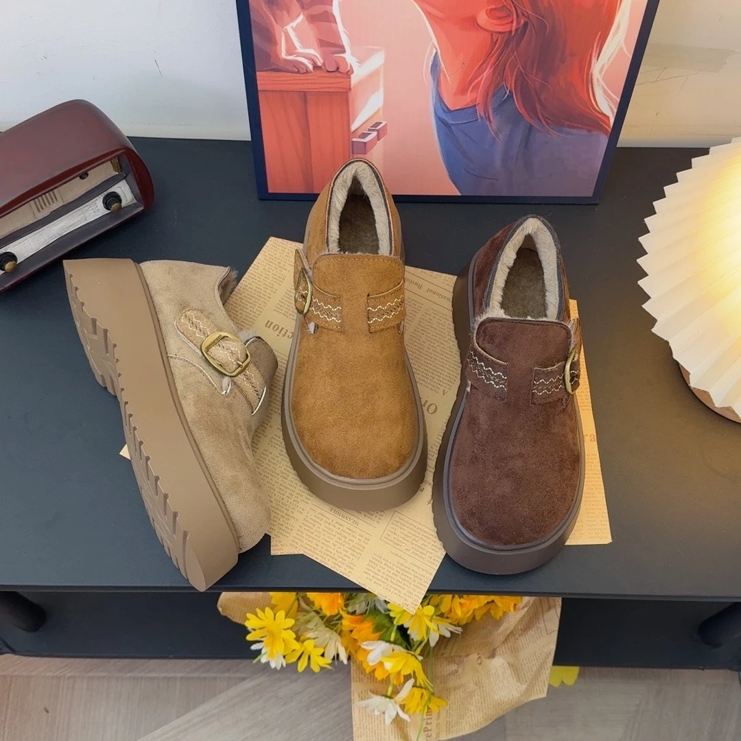 网红气质厚底加绒勃肯鞋女2025年秋冬季新款百搭一脚蹬大棉鞋女鞋