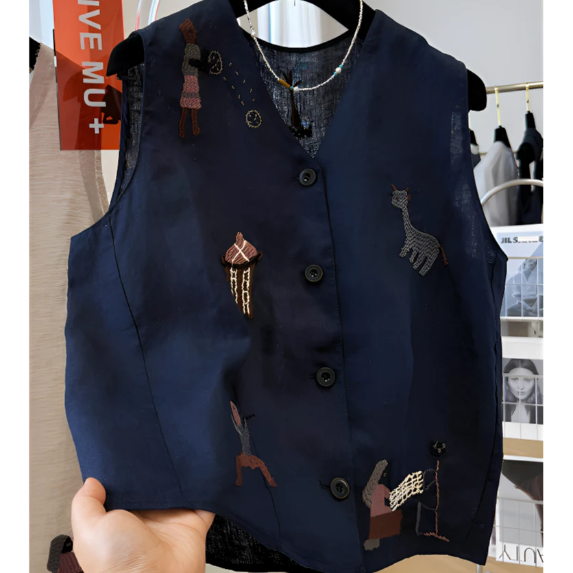 高端重工刺绣时尚韩系V领马甲背心外穿无袖坎肩上衣女夏季新薄款