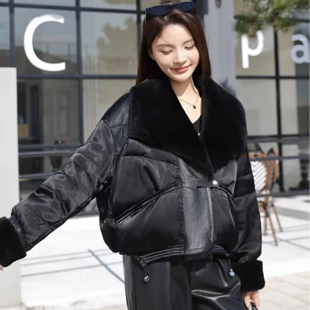 重工提花设计师款 皮毛一体拼接鹅绒服 轻奢外套时尚气质休闲6