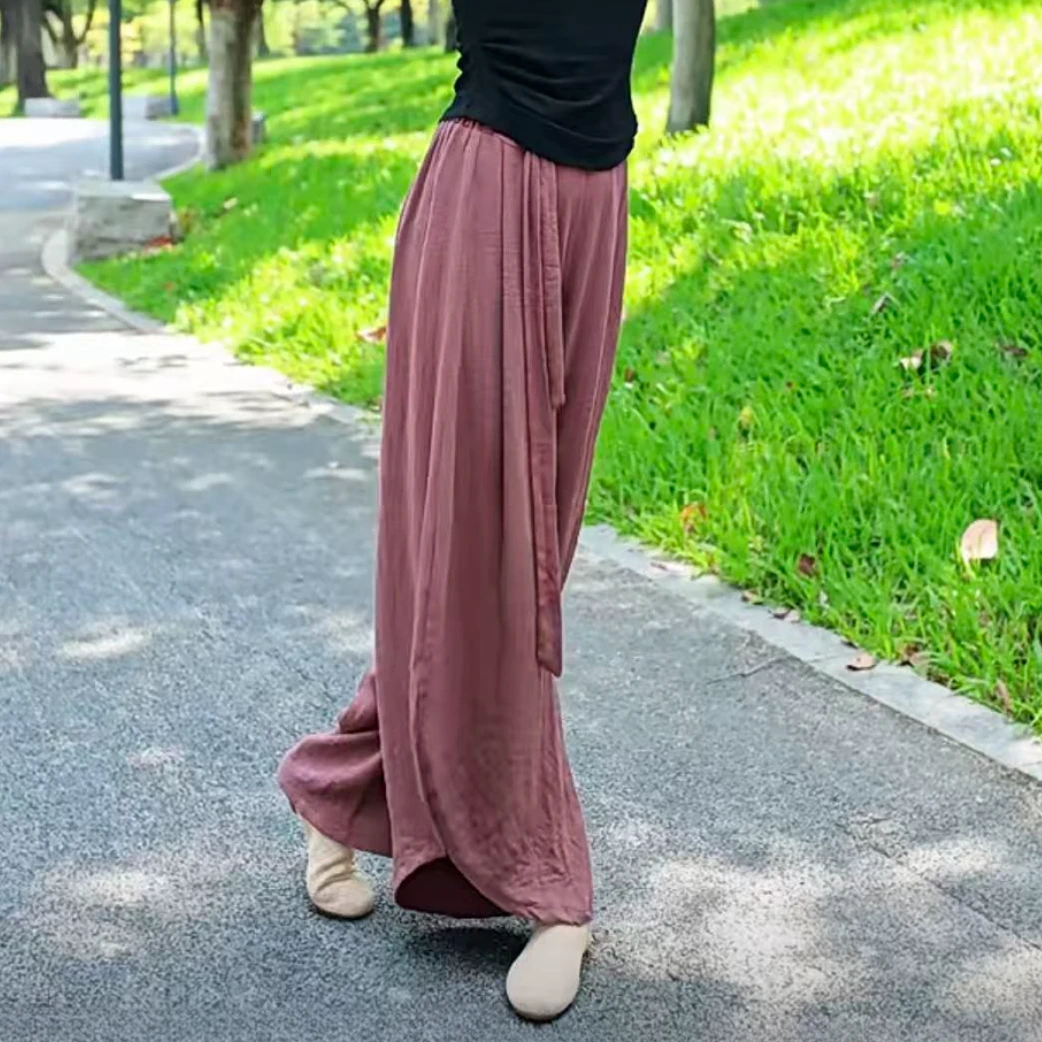 老师同款新中式茧型飘带阔腿裤高腰宽松飘逸成人现代舞蹈裤25653