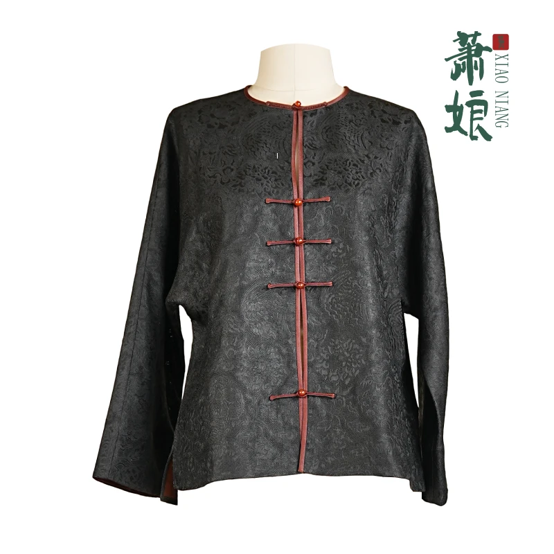 萧娘【凤穿牡丹】四经绞罗香云纱新中式长袖女短外套国风上衣XN1875