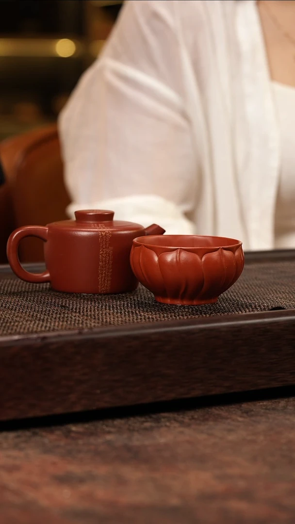 茶壶紫砂般若 送朱泥筋纹杯 李丹 朱泥大红袍
