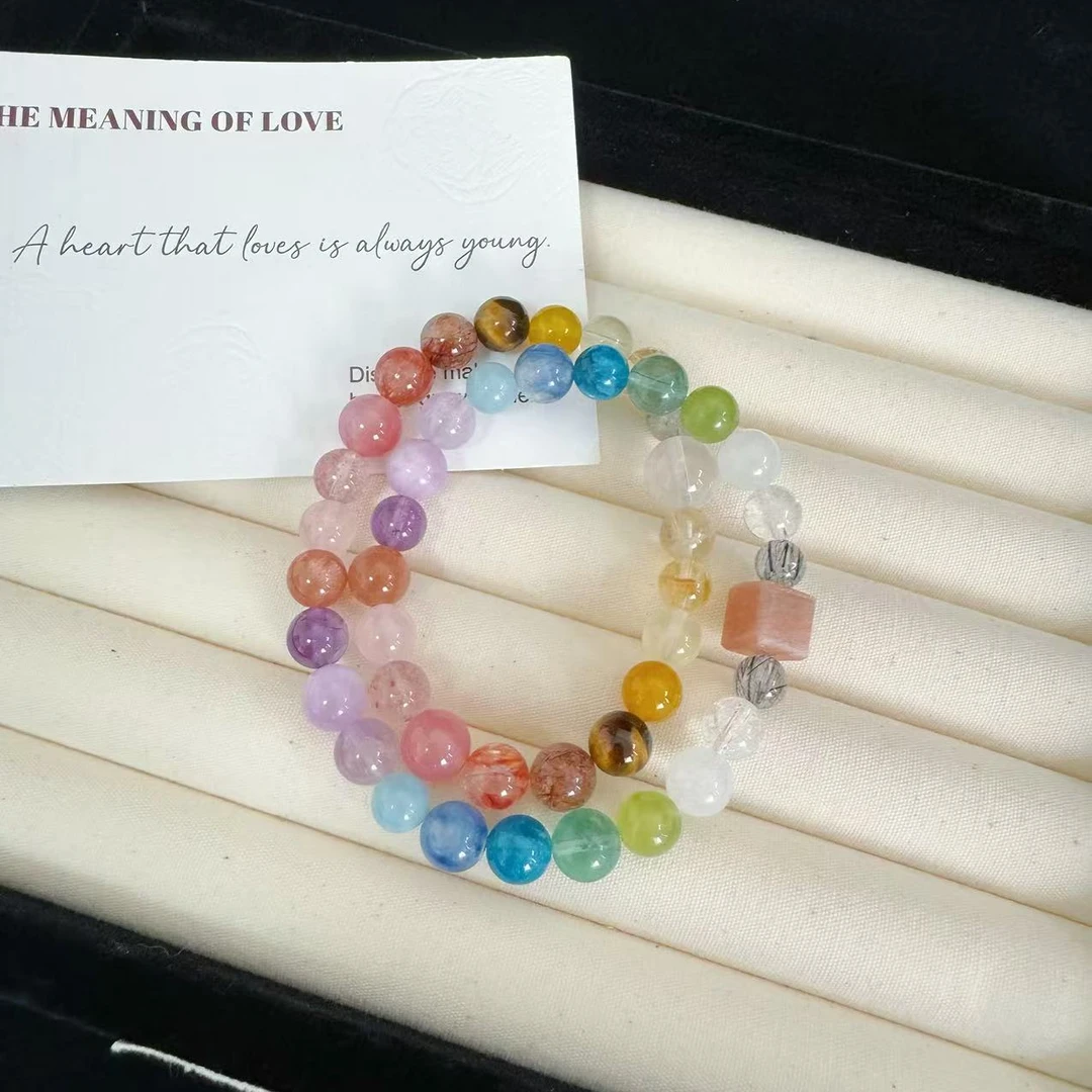 【多宝双圈D06】天然水晶手串原创设计颜色微差多样性发其一