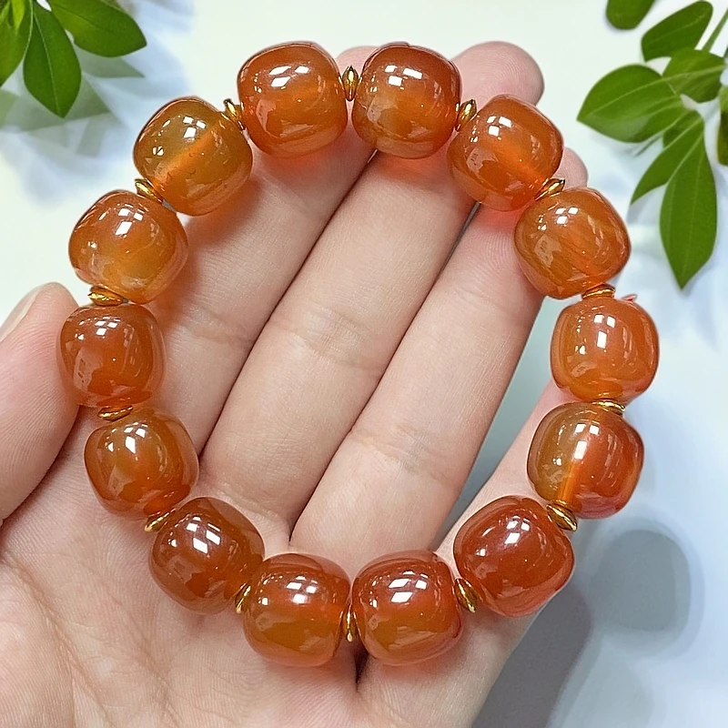 尺寸约15x13mm天然正品玛瑙玉石柿子红冰凤血苹果珠手串