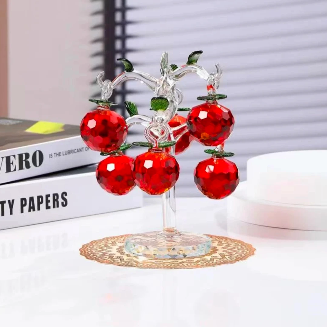 新6挂高档摆件客厅红色水晶树苹果树客厅装饰品摆件