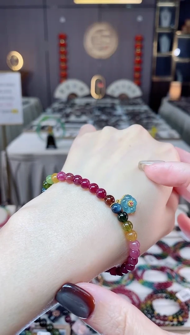 未镶嵌老矿碧玺色标彩虹单圈手串5mm+碧玺dan多样性发货一条