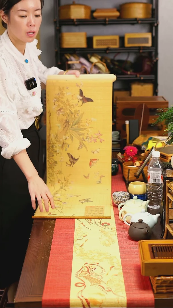 微瑕单面百蝶茶席180*30处理不退不换
