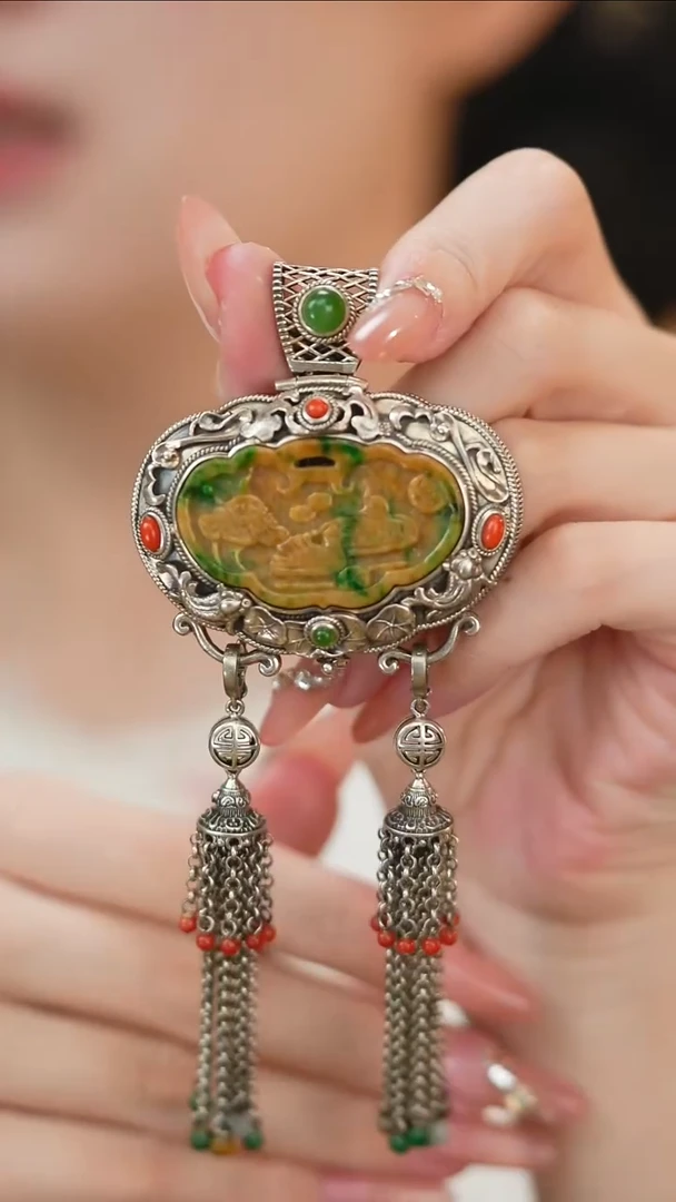 翡翠银S925镶嵌吊坠(不含链)新款