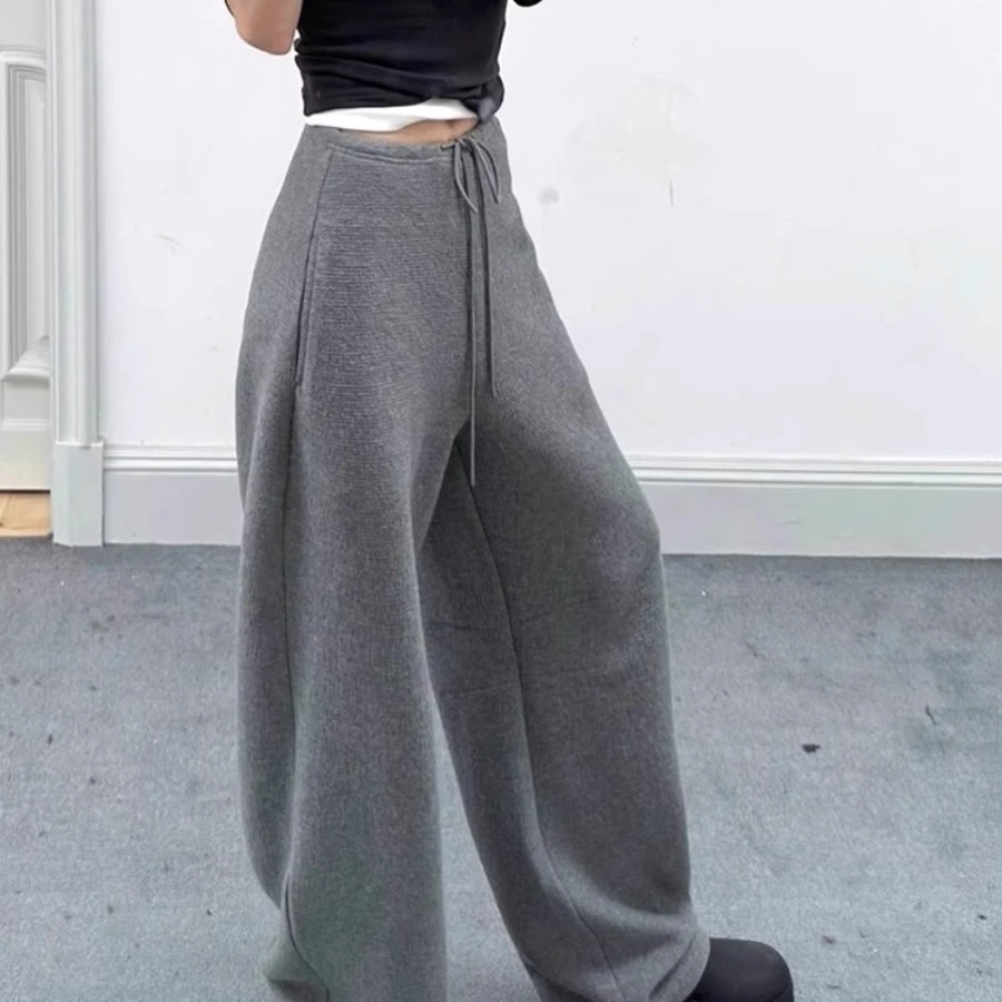 2025年秋冬季新款休闲卫裤垂感高级感宽松高腰显瘦深灰色阔腿裤女
