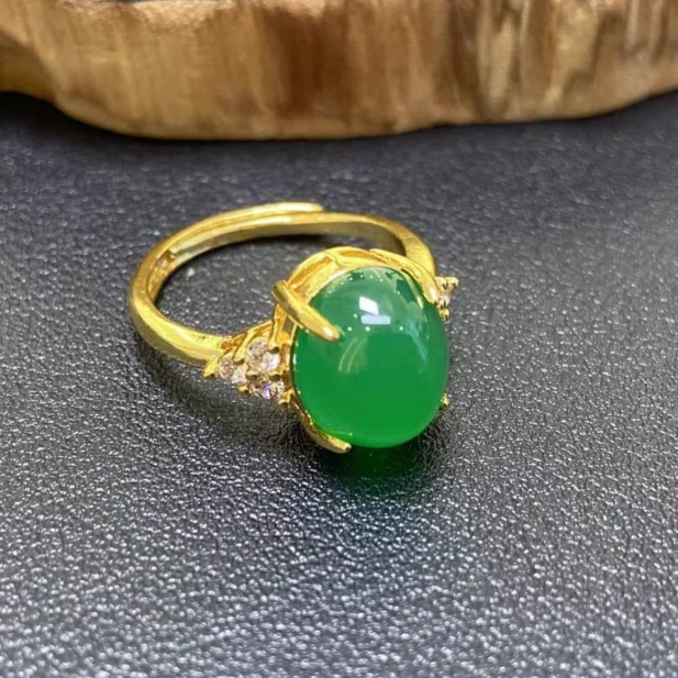 ST1655-青碧冰芙蓉绿玛瑙绿戒指-活口