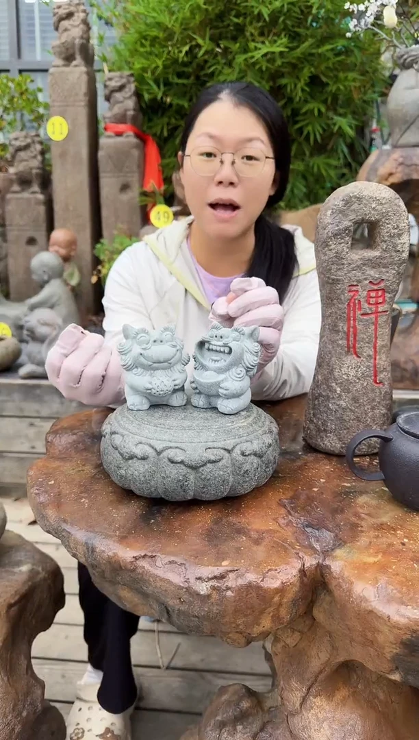 人造石茶宠摆件狮子一对