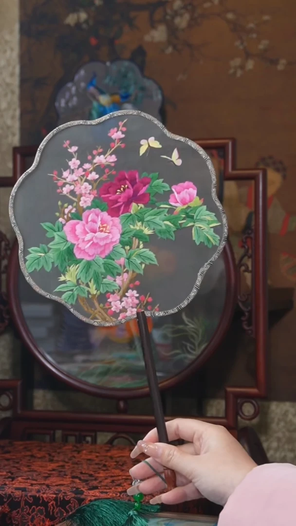 刺绣团扇 绣花双面非遗