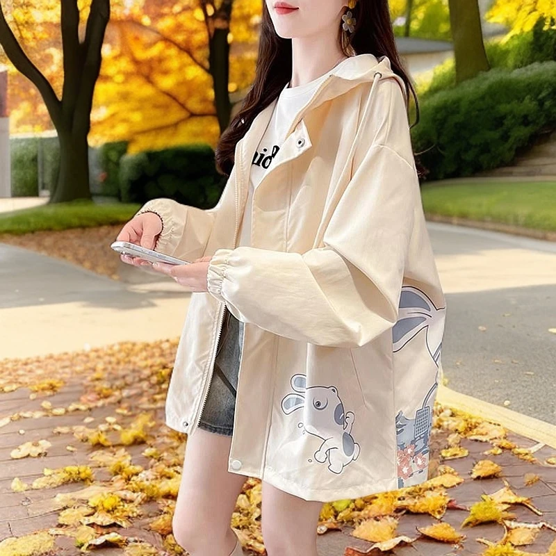 初高中生连帽防风衣外套女春秋款休闲宽松大码设计感小个子冲锋衣