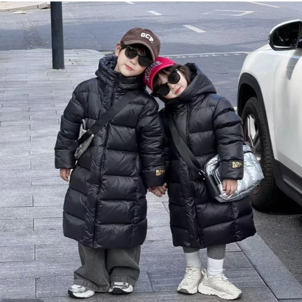 2025新款儿童黑色金标中长款羽绒服男女童同款加厚过膝洋气外套C5