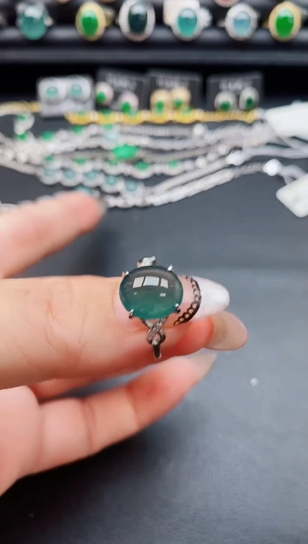 翡翠戒指银S925镶嵌50850