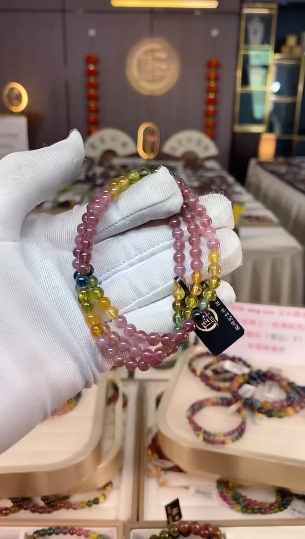 未镶嵌老矿碧玺彩虹三圈手串5mm+碧玺xion多样性发一条