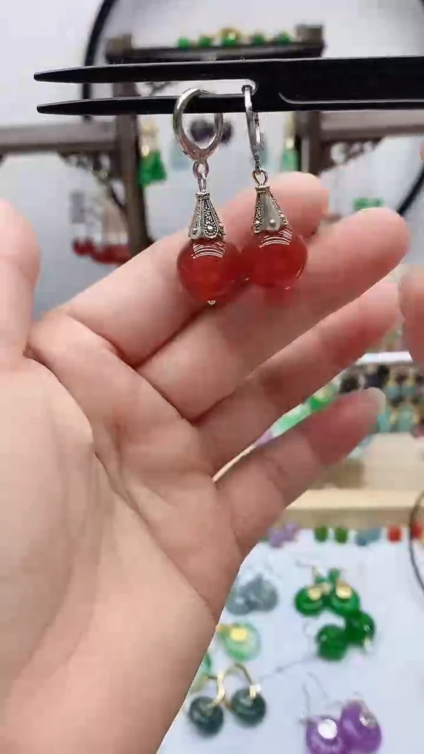 银S925镶嵌南红玛瑙耳饰83