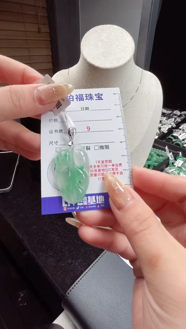 吊坠(赠链)银S925镶嵌石英质玉（非洲翠）叶子2.130