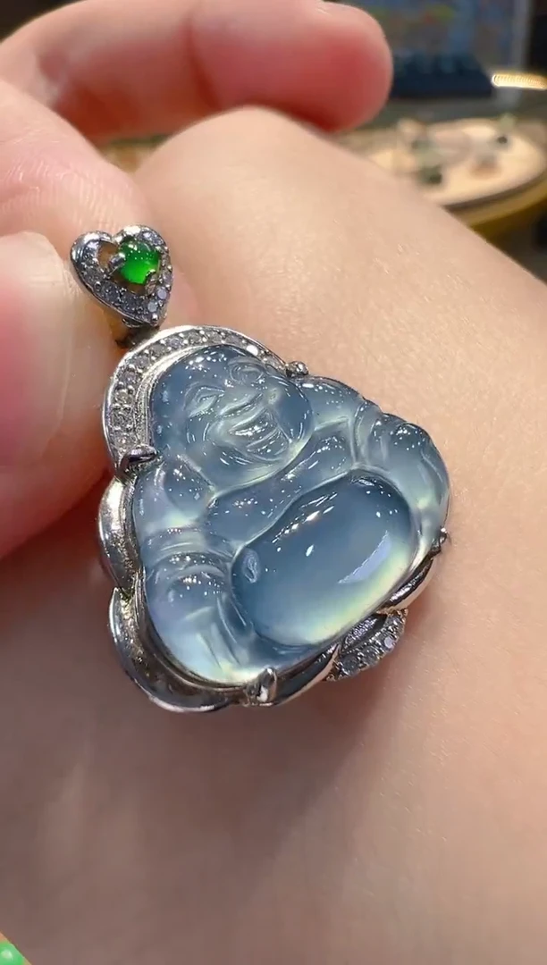 【凯文珠宝】天然翡翠A货 高冰种翡翠佛公S925银镶嵌 多样性发货